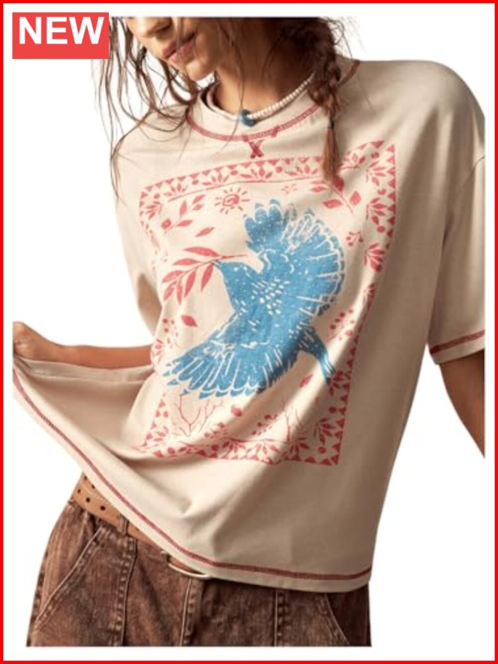 Graphic Boho Vintage Hippie Tee - Oversized Short Sleeve Blouse Shirt Beach